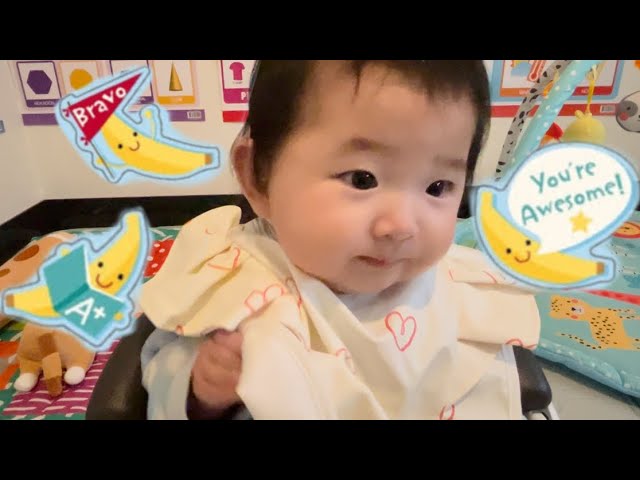 Baby Valerie eats banana purée | Baby eating show mini mukbang so relaxing #babyValerie #hungrybaby