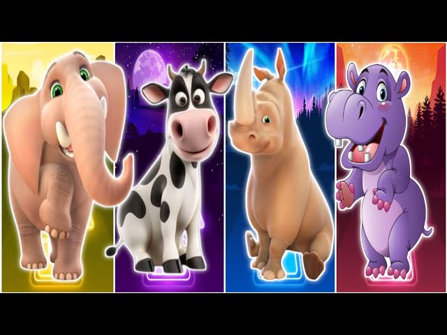 🐘Funny Elephant🆚🐄Funny Cow🆚🦏Funny Rhino🆚🦛Funny Hippo |Funny Animals|Coffin Dance|Tiles Hop