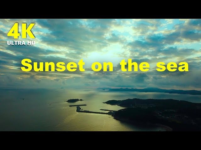 4K Drone Video | Sunset on the sea | Relaxing music with Ocean wave sound