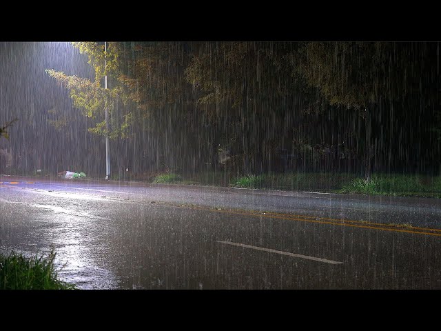 Overcome insomnia with heavy rain at night, the soothing rain sound perfect for a deep sleep.