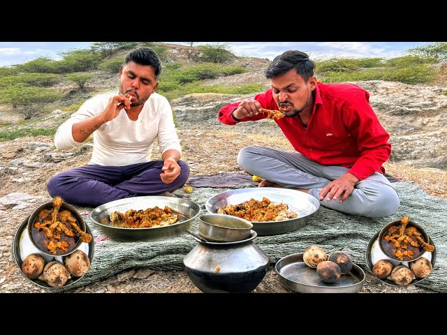 Desi Style Meat Baati In Forest || राजस्थान की स्पेशल बाटी || Chicken Recipe