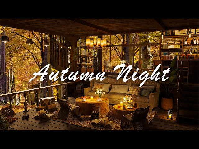 Autumn Night Coffee Shop Ambience ☕ Piano Music for Relaxing, Studying and Working