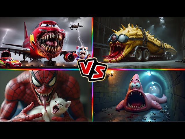 MCQUEEN MONSTER PLANE 🆚 PATRICK.EXE 🆚 SPIDER-MAN.EXE 🆚 MINION.EXE | Spining Wheel - Tiles Hop!