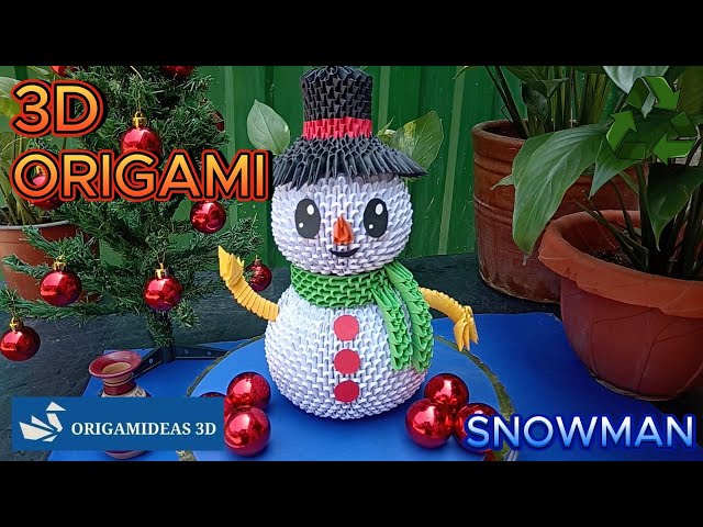 "Snowman" in 3D Origami with reusable paper | Christmas | Muñeco de nieve | Navidad