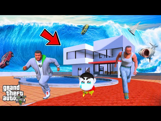 Franklin Try to Escape in Tsunami INDIAN BIKE DRIVING 3D | GTA 5