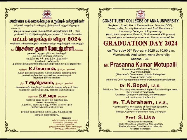 GRADUATION DAY Constituent Colleges of AU Arni Kancheepuram Panruti Tindivanam & Villupuram