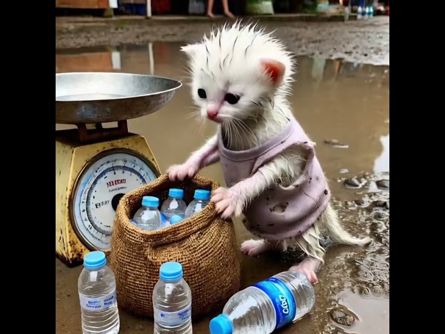 The poor cat went out to pick up bottles on a rainy day and could only eat instant noodles #cat