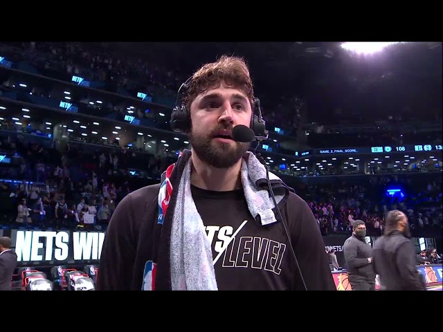 Joe Harris catches up with Michael Grady after record-tying performance