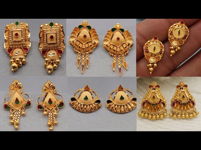 Gold earrings new designs/gold earrings designs/#gold/light weight gold earrings designs with price