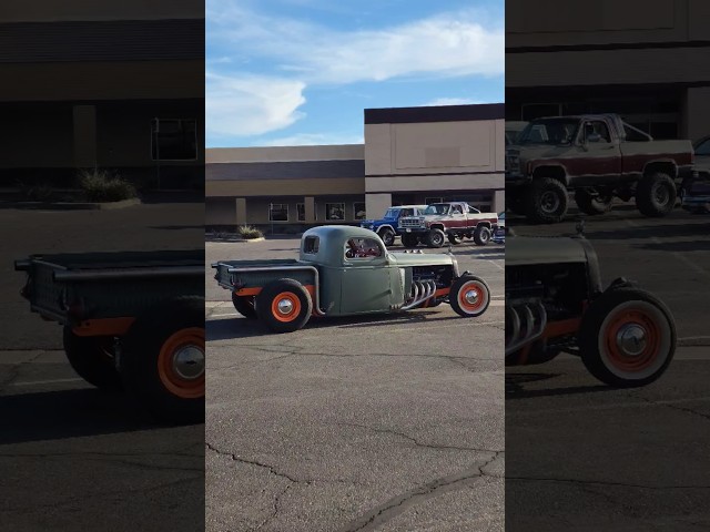 Check the crazy metal work on this cadillac powered Chevrolet pick up truck custom hot rod