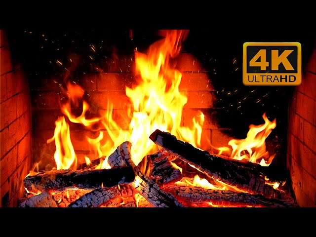 🔥 4K Fireplace Ambience. Fireplace with Burning Logs and Crackling Fire Sounds