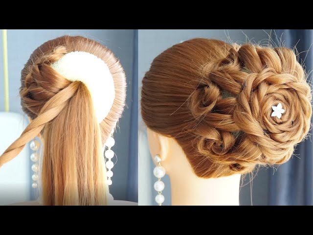 Bridal Hairstyle Tutorial Step By Step - Flower High Bun Hairstyle With Donut