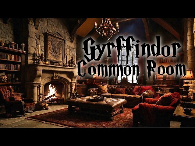 4K Cozy Gryffindor Common Room | Harry Potter Study & Productivity Ambience Fireplace & Winter Snow