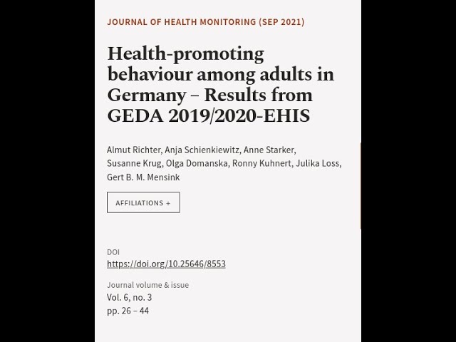 Health-promoting behaviour among adults in Germany – Results from GEDA 2019/2020-EHIS | RTCL.TV