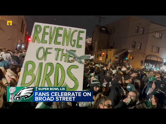 Eagles fans celebrate on Broad Street after Super Bowl LIX victory