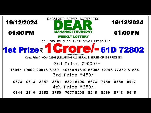 🔴Today 1pm Result 19/12/24 Dear Lottery Result Pdf (Bengali)