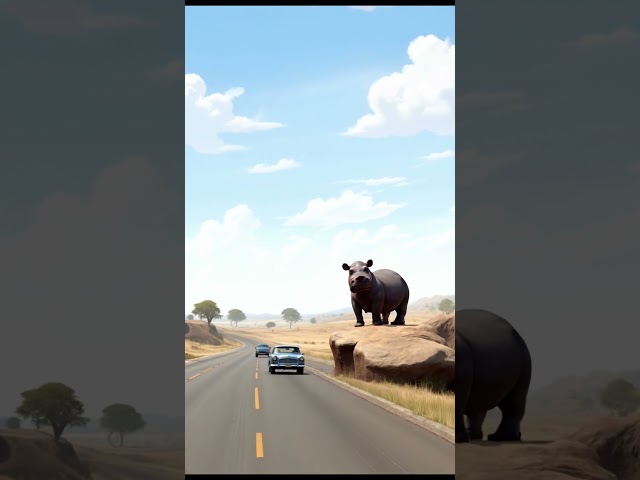 A large hippo is jumping from the top rock to help her child #shortsvideo #shorts #hippo