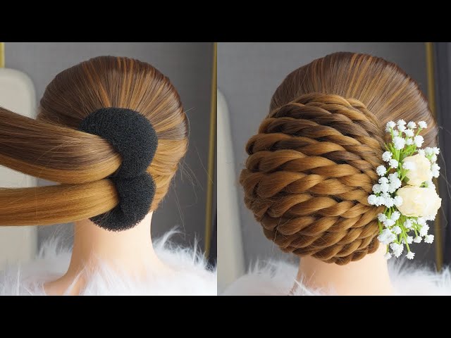 Latest French Hairstyle With Flower | Beautiful Bun Hairstyle For Wedding