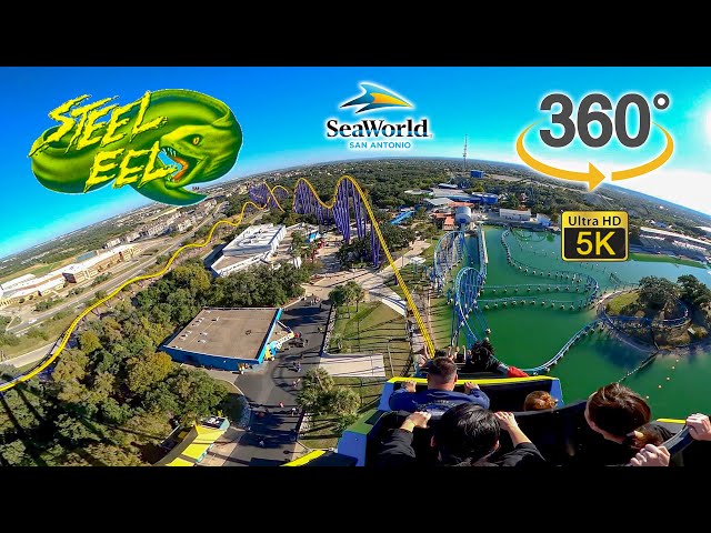 VR 360 5K Steel Eel Roller Coaster On Ride Back Seat POV SeaWorld San Antonio 2021 10 30