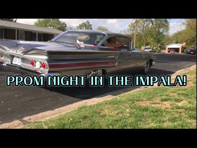 Son takes bagged 1960 4 spd chevy impala 348 W motor exhaust to senior prom air ride 18th birthday.