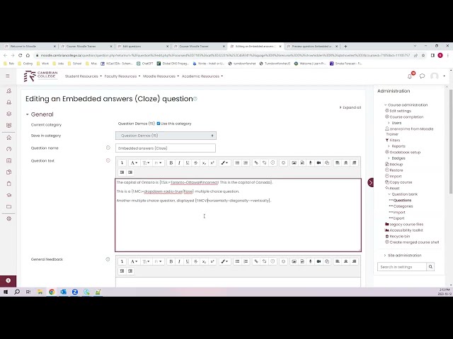 Embedded Answer Questions Types in Moodle