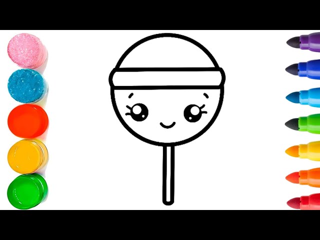 Draw And Colour A Kawaii Lollipop | Simple Easy Drawing For Kids And Toddles | How To Draw Lollipop