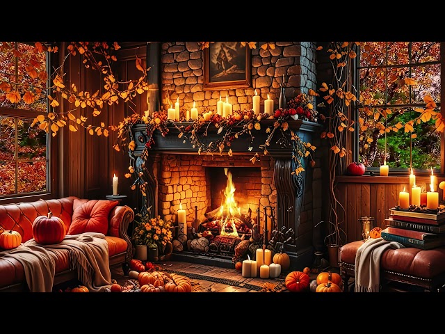 Autumn Afternoon with Fireplace and Piano – Fall Ambience for Relaxation | 3 hours piano music