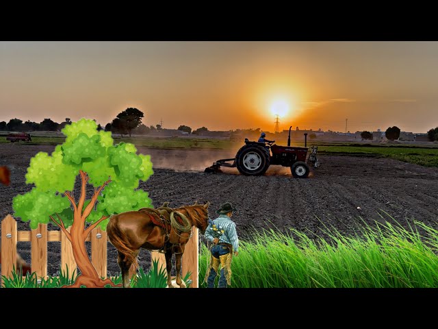 "Witness the Serene Beauty of Sunset Plowing on a Farm"