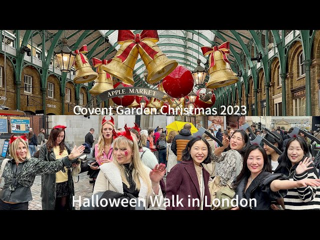 🎃 London Halloween Walk - 2023 | Spooky Soho Stroll | London Christmas Lights Preparation  [4K HDR]