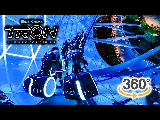 VR 360 TRON Lightcycle Run Roller Coaster at Night POV with Queue Walt Disney World 2024 03 03