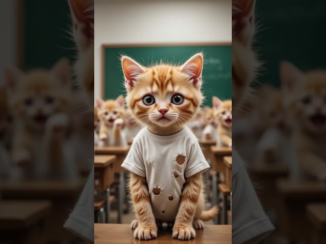 anak kucing dengan baju robek ditertawakan oleh temannya #cat #kitten #funny #kucing