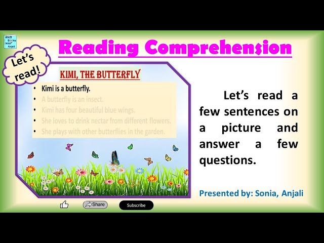 Reading comprehension, Kimi the butterfly. English unseen passage with question and answers.