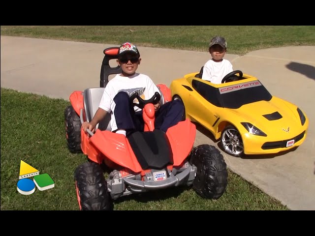 Power Wheels DUNE RACER and CORVETTE STINGRAY by Fisher Price at the Park with Enje and Enbe CC