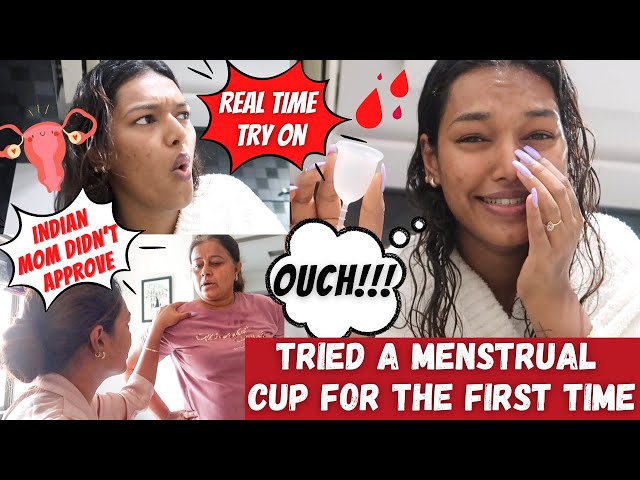 *OUCH* I tried a MENSTRUAL CUP for the FIRST TIME!! Didn't expect this! Mom's reaction😂 #HustleWSar