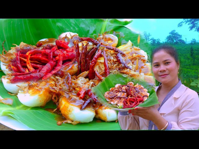 Food My Local Village - Fried Eggs Spicy Recipe With Dry Chili So Delicious