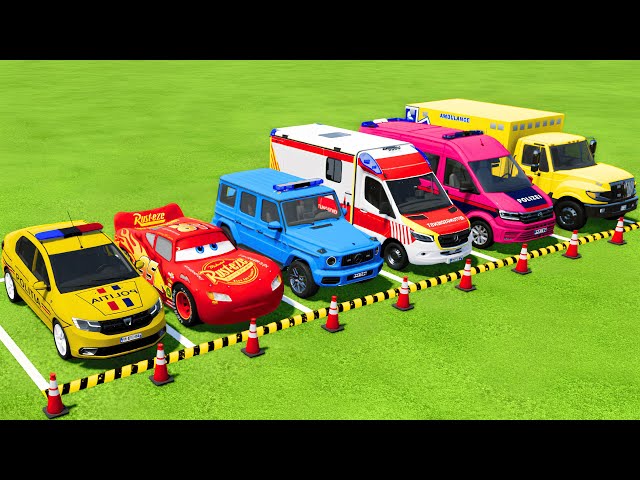 TRANSPORTING POLICE CARS, AMBULANCE VEHICLES WITH MAN TRUCKS ! Farming Simulator 22