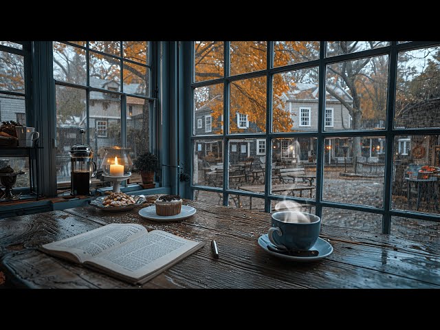 Rainy Autumn Cafe Ambience with Smooth Jazz Relaxing Music & Rain Sounds for Work, Relax, Study 🍂🍁☕️