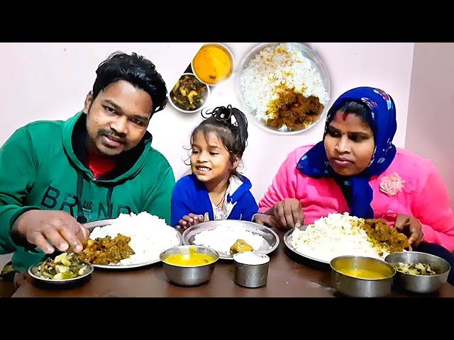 Chicken sukha, Spinach potato, dal, rice eating | family eating show |eating show indian food