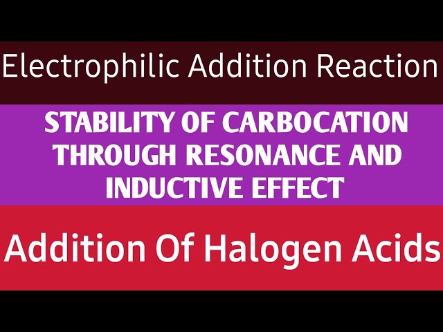 Electrophilic Addition Reaction |Stability Of Carbocation Through Resonance And Inductive Effect ||