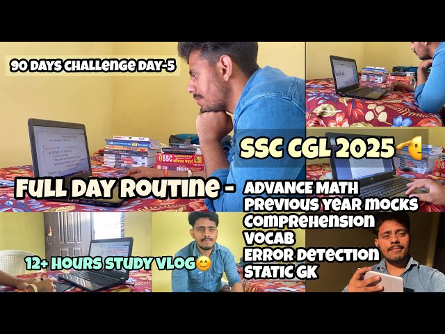 SSC STUDY VLOG🫡 || SSC CGL 2025❤️ || 12+ HOURS STUDY ROUTINE🙂 ||  A Day in the Life of an Aspirant😊