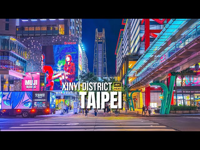 Taipei — Xinyi District Night Walking Tour 2023【4K HDR】 | City Walking Tour