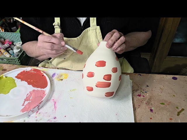 Painting a  Contemporary Design with Amaco Velvet Underglazes on Bisqueware Vase  02.11.25