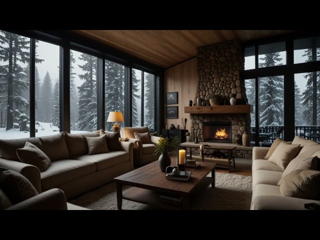 No Ads Fireplace Blizzard ASMR - Snow Storm Sound With Fireplace Burning For Deep Sleeping