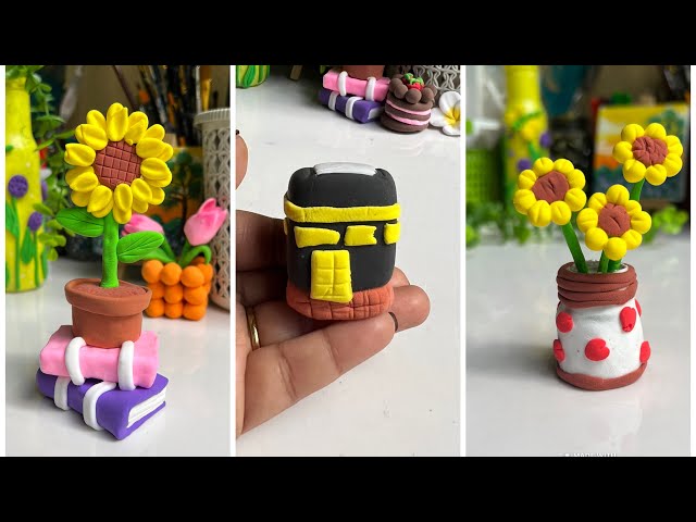 DIY How to make polymer clay miniature flower | DIY clay art | beautiful flower pot and Kaaba  🕋