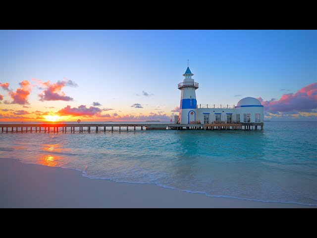 Experience the Magic of 6:20 AM Sunrise at the Maldives Lighthouse. Ocean with Waves Sounds