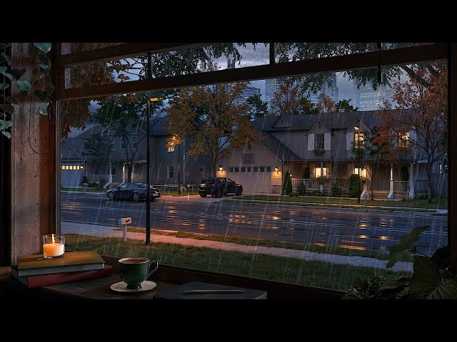 American Suburban Evening Rain Ambience with Distant Thunder Sounds for Focus, Study, and Relaxation