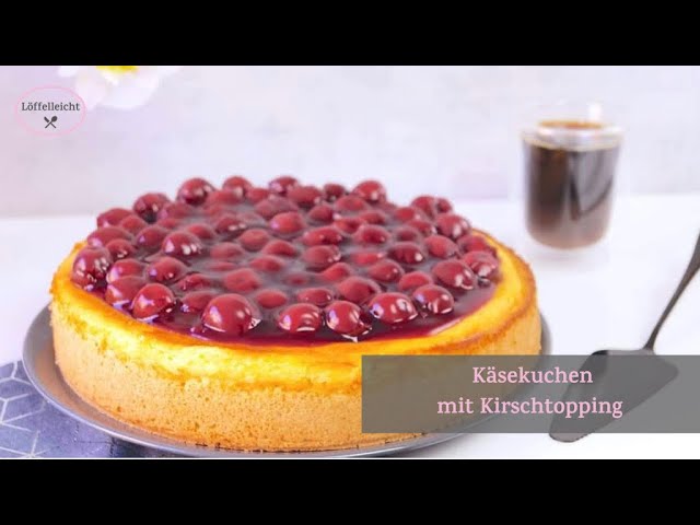 Käsekuchen / Quarkkuchen / Cheesecake mit Kirschkompott /Topping -  mit Quark und Mürbteig