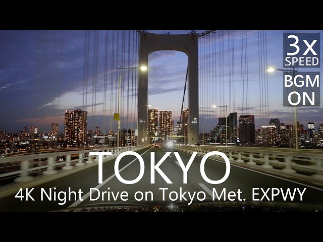 4K Tokyo Met. EXPWY Night Drive at 3x Speed | C2 - Bayshore - C1 Outer Loop Route [BGM]