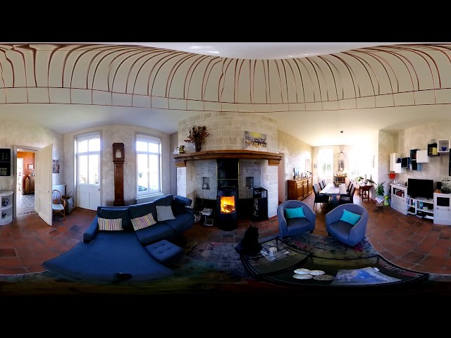 VIDÉO 360° - MAISON DE MAÎTRE - Halte du chat dans le salon au coin du feu...