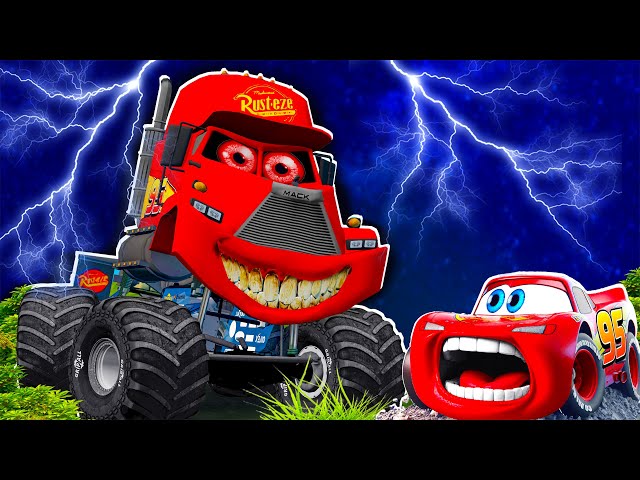 Lightning McQueen & Tow Mater VS MACK Truck SMILE MONSTER, Scary Story! 🚚👹BeamNG.drive